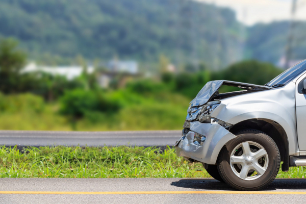 Crushed front of a car 